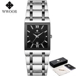 New Fashion Watches For Men, WWOOR Luxury Square Blue Men's Wristwatch, Stainless Steel Waterproof Quartz Clock, Male, Relogio Masculino