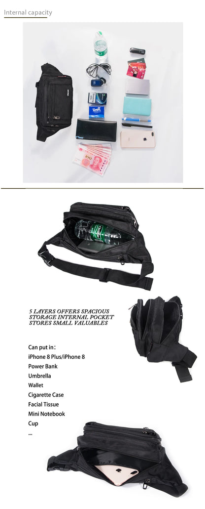 Waist Pack, Casual Functional Fashion Men Waterproof Fanny Pack, Women Belt Bum Bag, Male Phone Wallet Pouch Bags, Unisex 98011