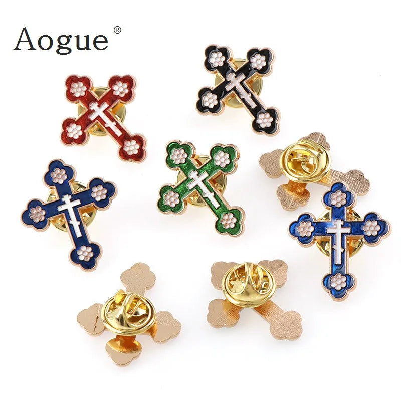 Enamel Brooches Pins Crucifix Saint Christ Metal Badges Cross Lapel Pins for Clothes Vintage Boutonniere Collar Jewelry