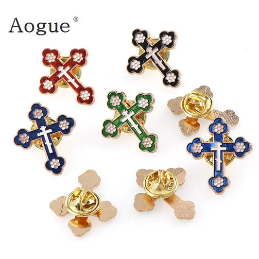 Enamel Brooches Pins Crucifix Saint Christ Metal Badges Cross Lapel Pins for Clothes Vintage Boutonniere Collar Jewelry