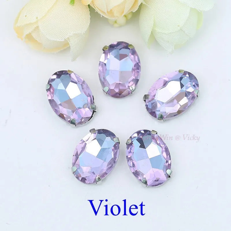 Glass Rhinestones, Oval Shape Diamond With Claw Sew On Strass Metal Base, Buckle Crystal Stone Beads For Clothes