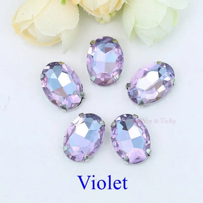 Glass Rhinestones, Oval Shape Diamond With Claw Sew On Strass Metal Base, Buckle Crystal Stone Beads For Clothes