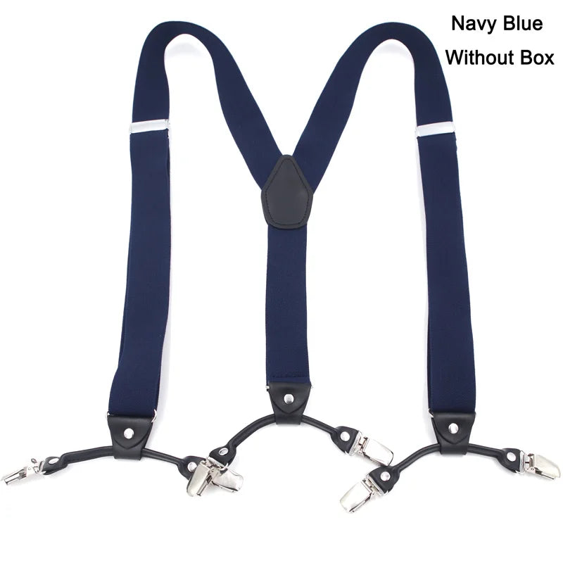 Fashion Suspenders Black leather 6 Clips Braces Vintage Casual Suspender Tirante Trousers Strap bretele Father/Husband's Gift
