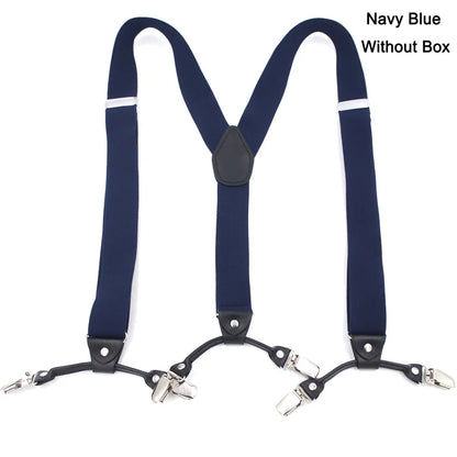 Fashion Suspenders Black leather 6 Clips Braces Vintage Casual Suspender Tirante Trousers Strap bretele Father/Husband's Gift