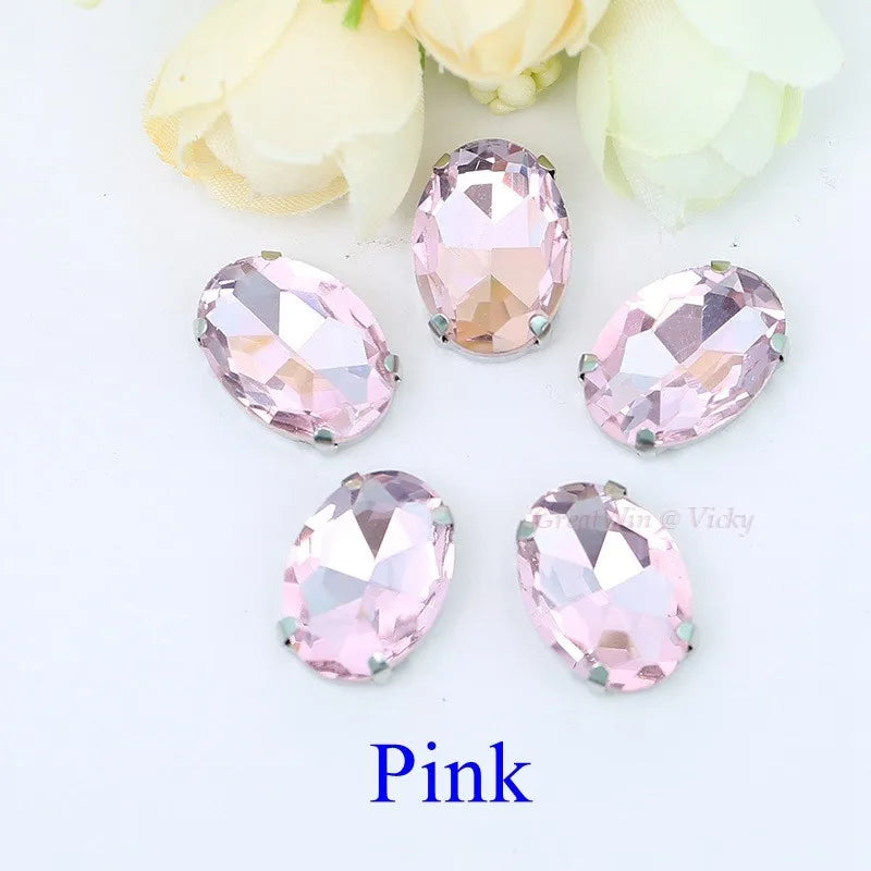 Glass Rhinestones, Oval Shape Diamond With Claw Sew On Strass Metal Base, Buckle Crystal Stone Beads For Clothes