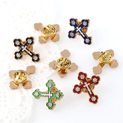 Enamel Brooches Pins Crucifix Saint Christ Metal Badges Cross Lapel Pins for Clothes Vintage Boutonniere Collar Jewelry