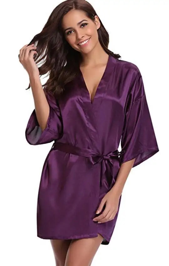 New Silk Kimono Robe, Bathrobe, Women Silk Bridesmaid Robes, Sexy Navy Blue Robes, Satin Robe, Ladies Dressing Gowns, RB032