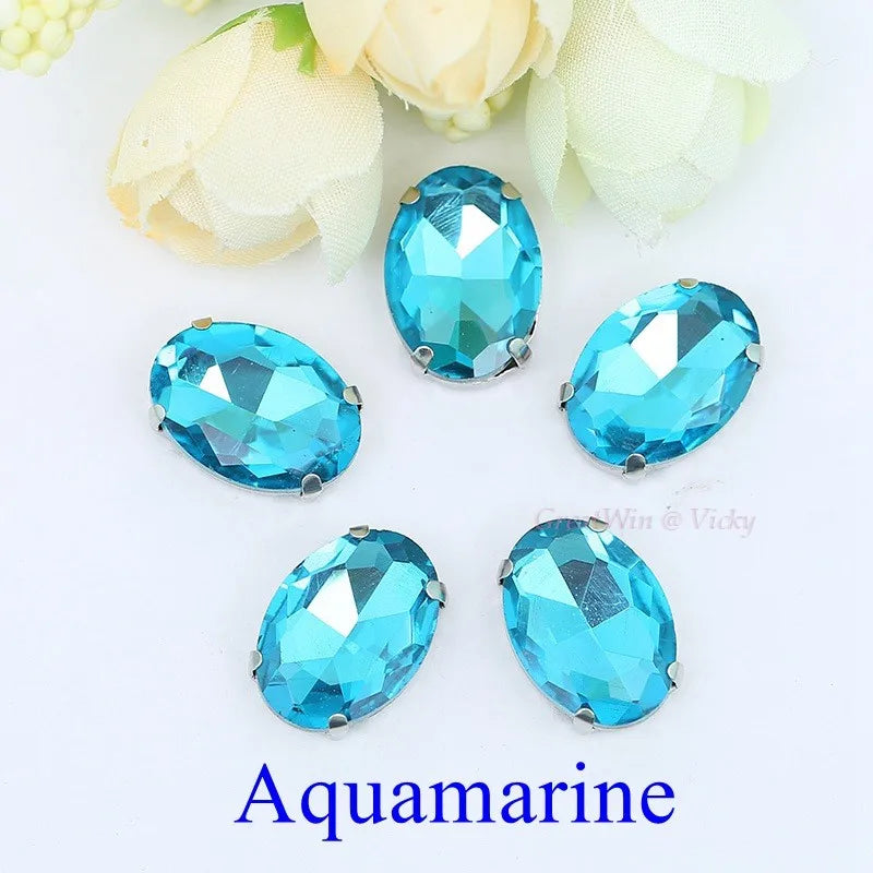 Glass Rhinestones, Oval Shape Diamond With Claw Sew On Strass Metal Base, Buckle Crystal Stone Beads For Clothes