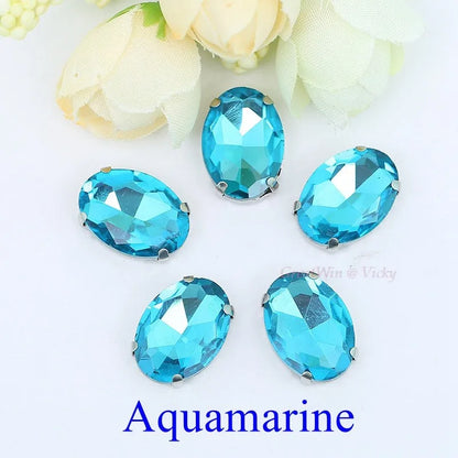 Glass Rhinestones, Oval Shape Diamond With Claw Sew On Strass Metal Base, Buckle Crystal Stone Beads For Clothes