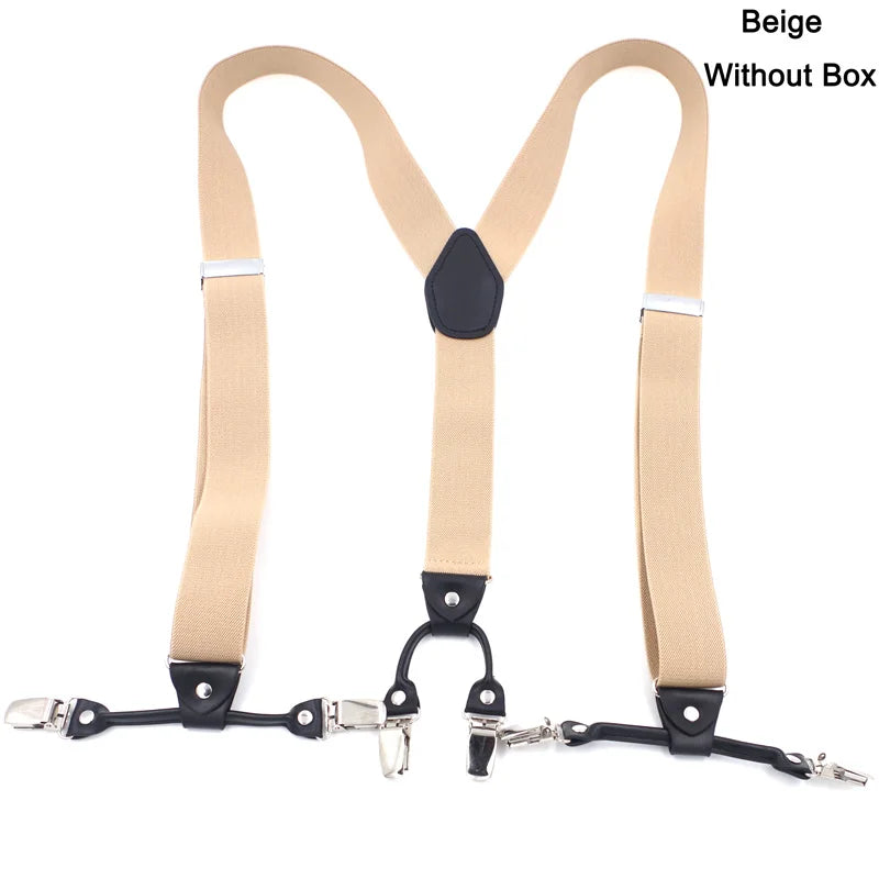 Fashion Suspenders Black leather 6 Clips Braces Vintage Casual Suspender Tirante Trousers Strap bretele Father/Husband's Gift