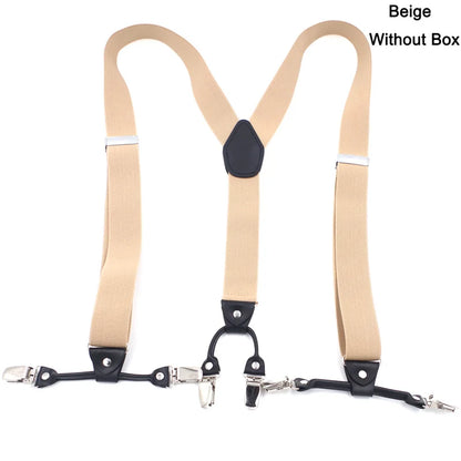 Fashion Suspenders Black leather 6 Clips Braces Vintage Casual Suspender Tirante Trousers Strap bretele Father/Husband's Gift