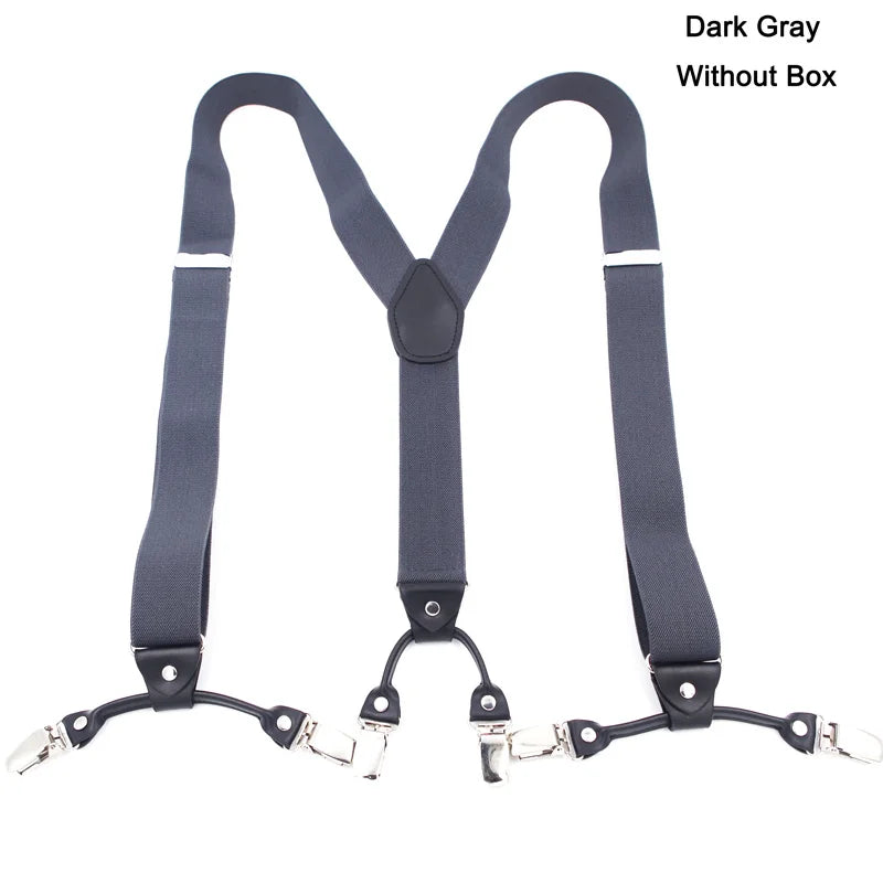Fashion Suspenders Black leather 6 Clips Braces Vintage Casual Suspender Tirante Trousers Strap bretele Father/Husband's Gift