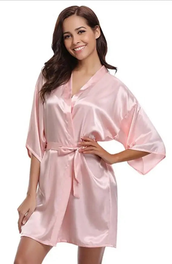 New Silk Kimono Robe, Bathrobe, Women Silk Bridesmaid Robes, Sexy Navy Blue Robes, Satin Robe, Ladies Dressing Gowns, RB032