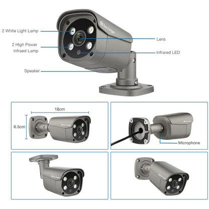 Techage HD 5MP 8MP 4K POE IP Camera Two-way Audio Smart AI Colorful Night View Outdoor POE Security Camera For Surveillance Kit