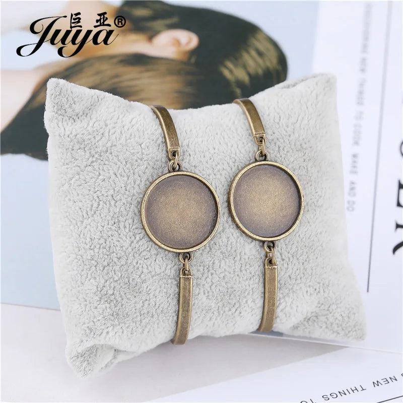 4Pcs/lot, Stainless Steel Cabochon Bracelet Base, 20mm Cameo Settings Bracelets, Bezel Blanks, DIY Jewelry Making Bracelet Findings