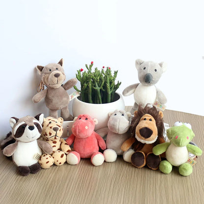 Cute Cartoon Animal Plush Keychain 15cm Turtle Elephant Tiger Lion Hippo Raccoon Bulldog Cat Penguin Monkey Plush Toy