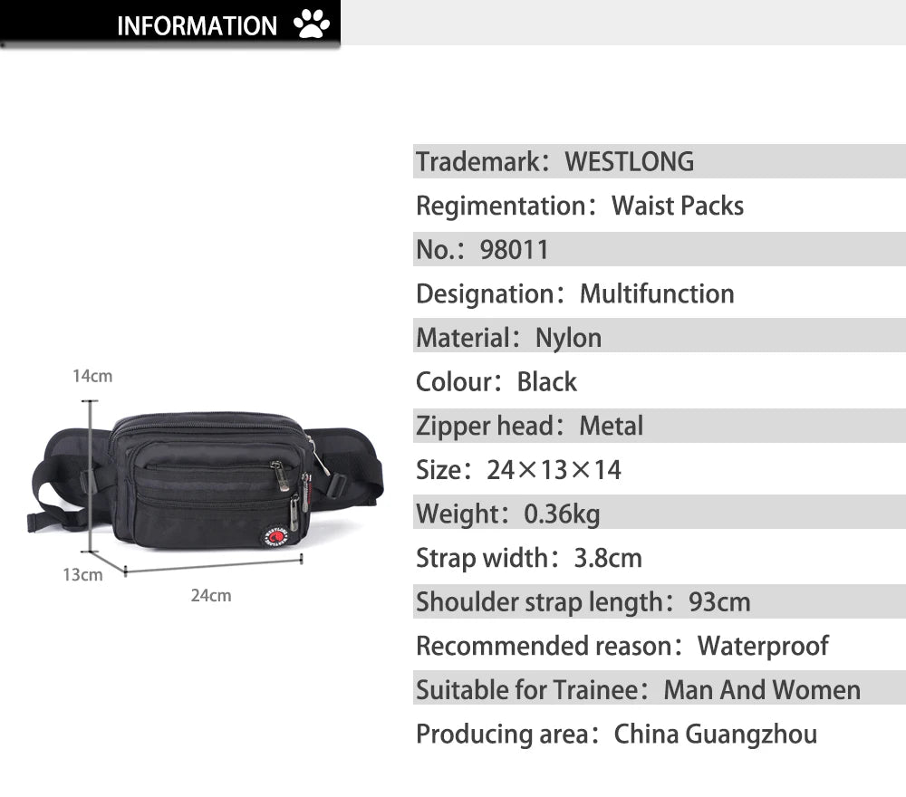 Waist Pack, Casual Functional Fashion Men Waterproof Fanny Pack, Women Belt Bum Bag, Male Phone Wallet Pouch Bags, Unisex 98011