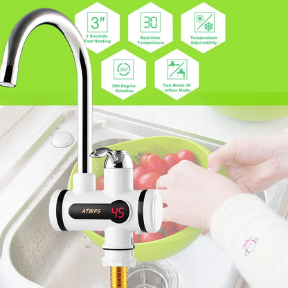 Electric Kitchen Water Heater Tap, Instant Hot Water Faucet Heater, Cold Heating Faucet, Tankless Instantaneous Water Heater, ATWFS