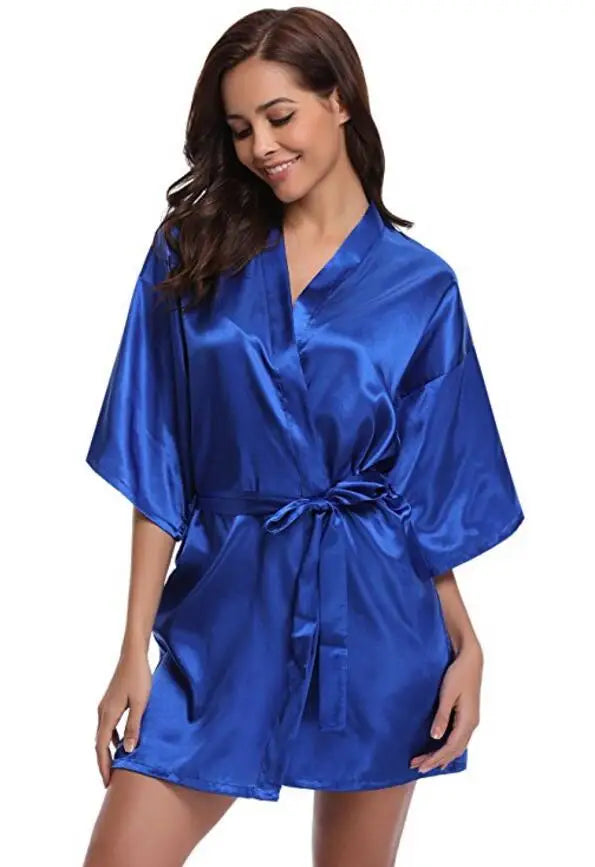 New Silk Kimono Robe, Bathrobe, Women Silk Bridesmaid Robes, Sexy Navy Blue Robes, Satin Robe, Ladies Dressing Gowns, RB032