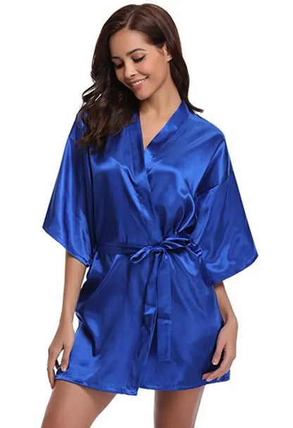 New Silk Kimono Robe, Bathrobe, Women Silk Bridesmaid Robes, Sexy Navy Blue Robes, Satin Robe, Ladies Dressing Gowns, RB032
