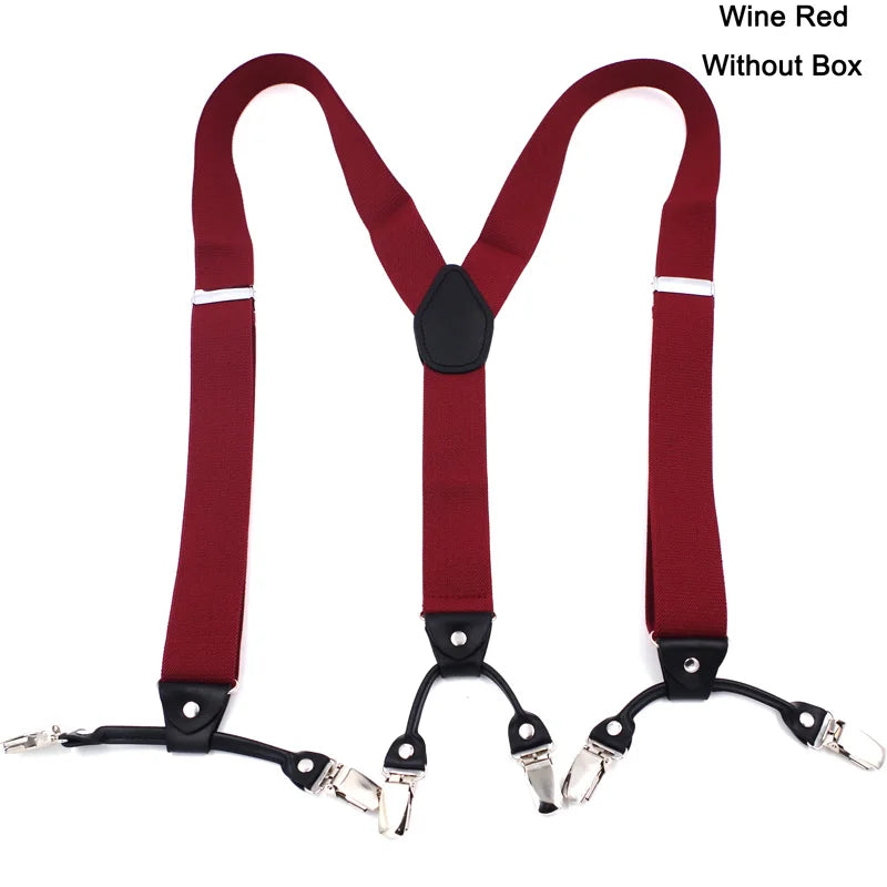 Fashion Suspenders Black leather 6 Clips Braces Vintage Casual Suspender Tirante Trousers Strap bretele Father/Husband's Gift