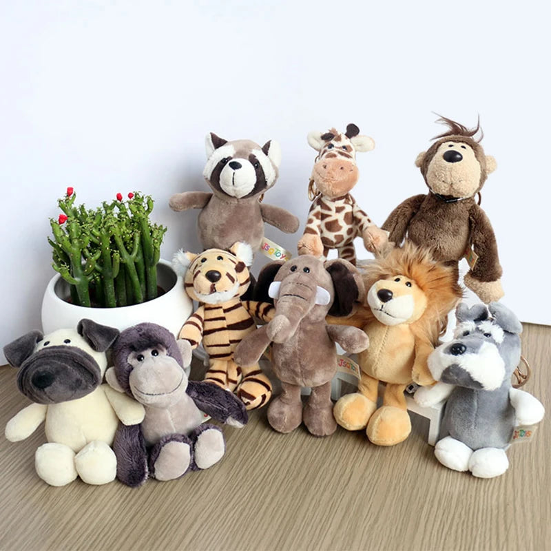 Cute Cartoon Animal Plush Keychain 15cm Turtle Elephant Tiger Lion Hippo Raccoon Bulldog Cat Penguin Monkey Plush Toy
