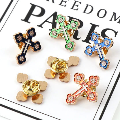Enamel Brooches Pins Crucifix Saint Christ Metal Badges Cross Lapel Pins for Clothes Vintage Boutonniere Collar Jewelry