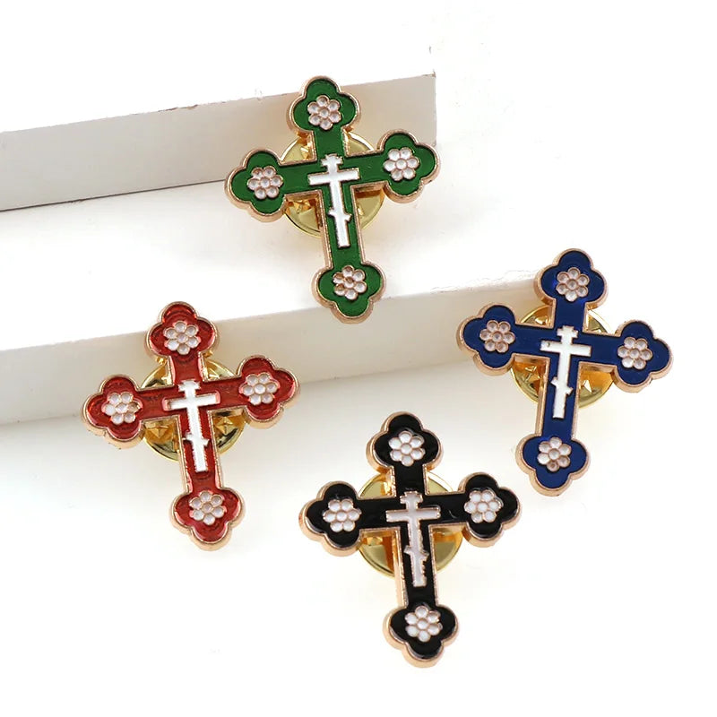 Enamel Brooches Pins Crucifix Saint Christ Metal Badges Cross Lapel Pins for Clothes Vintage Boutonniere Collar Jewelry