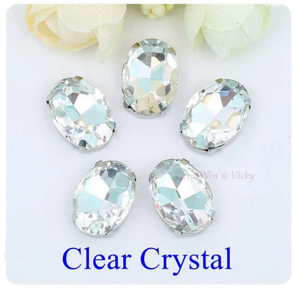 Glass Rhinestones, Oval Shape Diamond With Claw Sew On Strass Metal Base, Buckle Crystal Stone Beads For Clothes