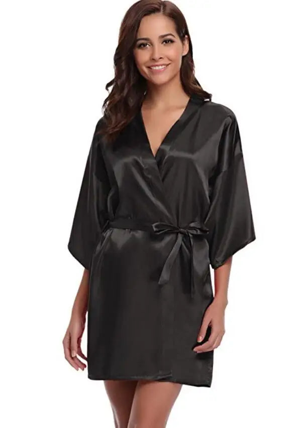 New Silk Kimono Robe, Bathrobe, Women Silk Bridesmaid Robes, Sexy Navy Blue Robes, Satin Robe, Ladies Dressing Gowns, RB032