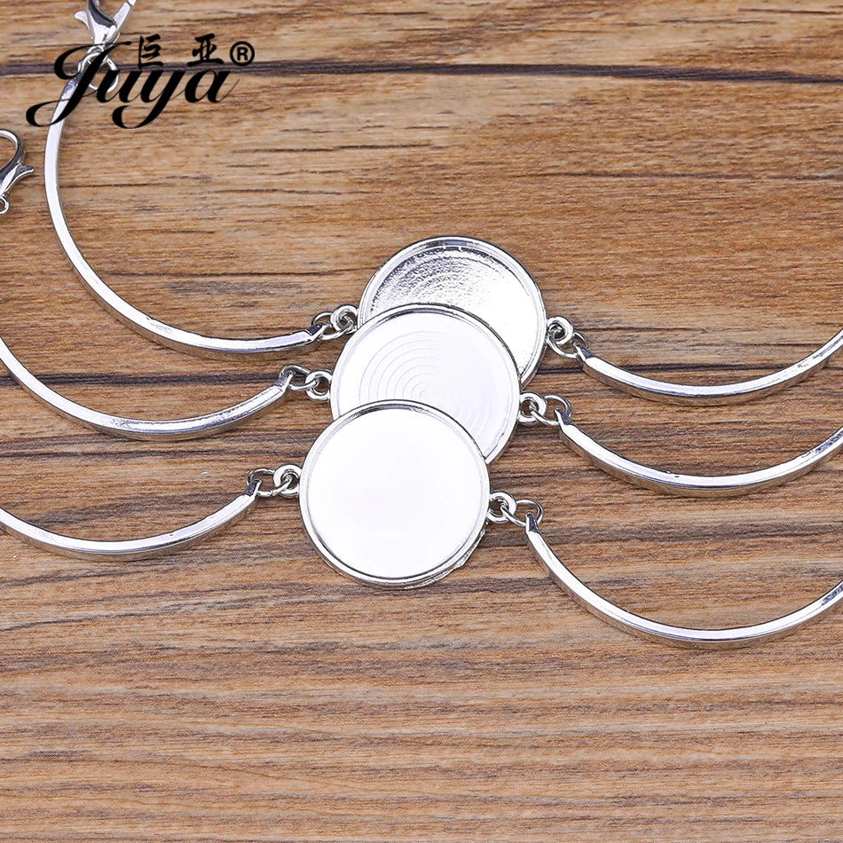 4Pcs/lot, Stainless Steel Cabochon Bracelet Base, 20mm Cameo Settings Bracelets, Bezel Blanks, DIY Jewelry Making Bracelet Findings