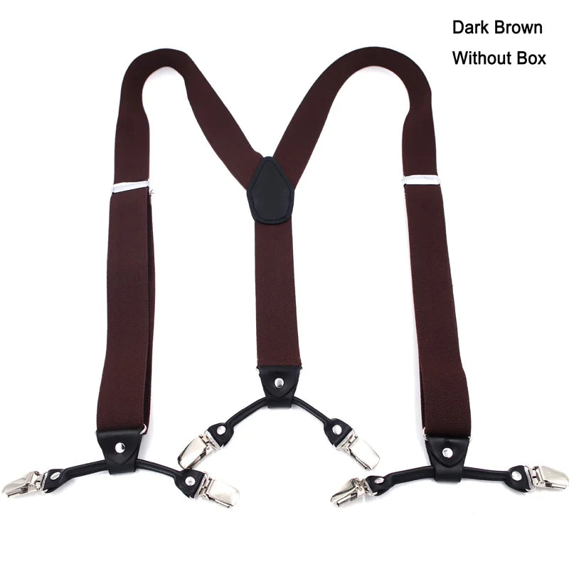 Fashion Suspenders Black leather 6 Clips Braces Vintage Casual Suspender Tirante Trousers Strap bretele Father/Husband's Gift