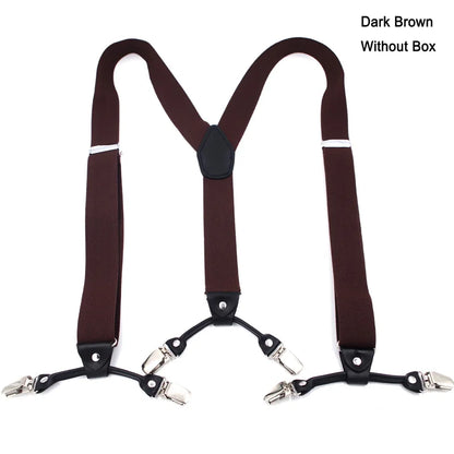 Fashion Suspenders Black leather 6 Clips Braces Vintage Casual Suspender Tirante Trousers Strap bretele Father/Husband's Gift