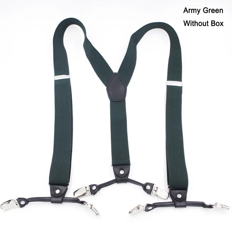Fashion Suspenders Black leather 6 Clips Braces Vintage Casual Suspender Tirante Trousers Strap bretele Father/Husband's Gift