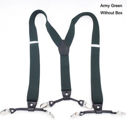 Fashion Suspenders Black leather 6 Clips Braces Vintage Casual Suspender Tirante Trousers Strap bretele Father/Husband's Gift