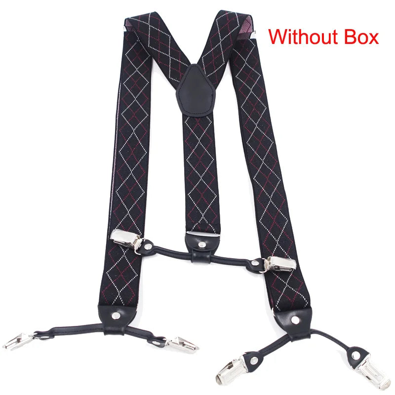 Fashion Suspenders Black leather 6 Clips Braces Vintage Casual Suspender Tirante Trousers Strap bretele Father/Husband's Gift