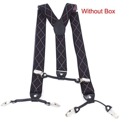 Fashion Suspenders Black leather 6 Clips Braces Vintage Casual Suspender Tirante Trousers Strap bretele Father/Husband's Gift