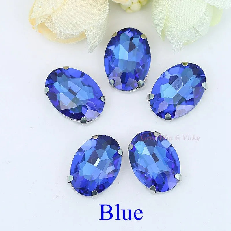 Glass Rhinestones, Oval Shape Diamond With Claw Sew On Strass Metal Base, Buckle Crystal Stone Beads For Clothes