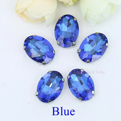 Glass Rhinestones, Oval Shape Diamond With Claw Sew On Strass Metal Base, Buckle Crystal Stone Beads For Clothes