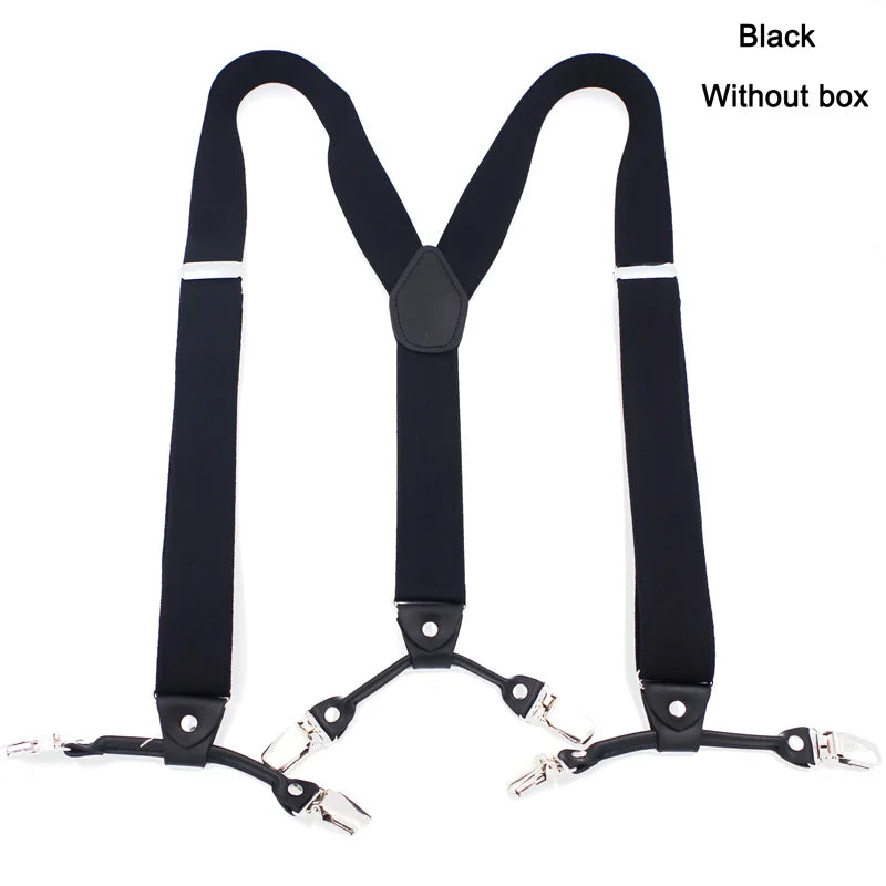 Fashion Suspenders Black leather 6 Clips Braces Vintage Casual Suspender Tirante Trousers Strap bretele Father/Husband's Gift