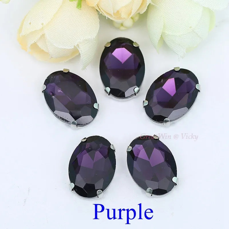 Glass Rhinestones, Oval Shape Diamond With Claw Sew On Strass Metal Base, Buckle Crystal Stone Beads For Clothes