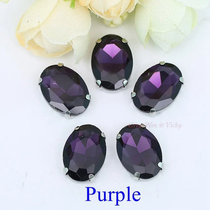 Glass Rhinestones, Oval Shape Diamond With Claw Sew On Strass Metal Base, Buckle Crystal Stone Beads For Clothes