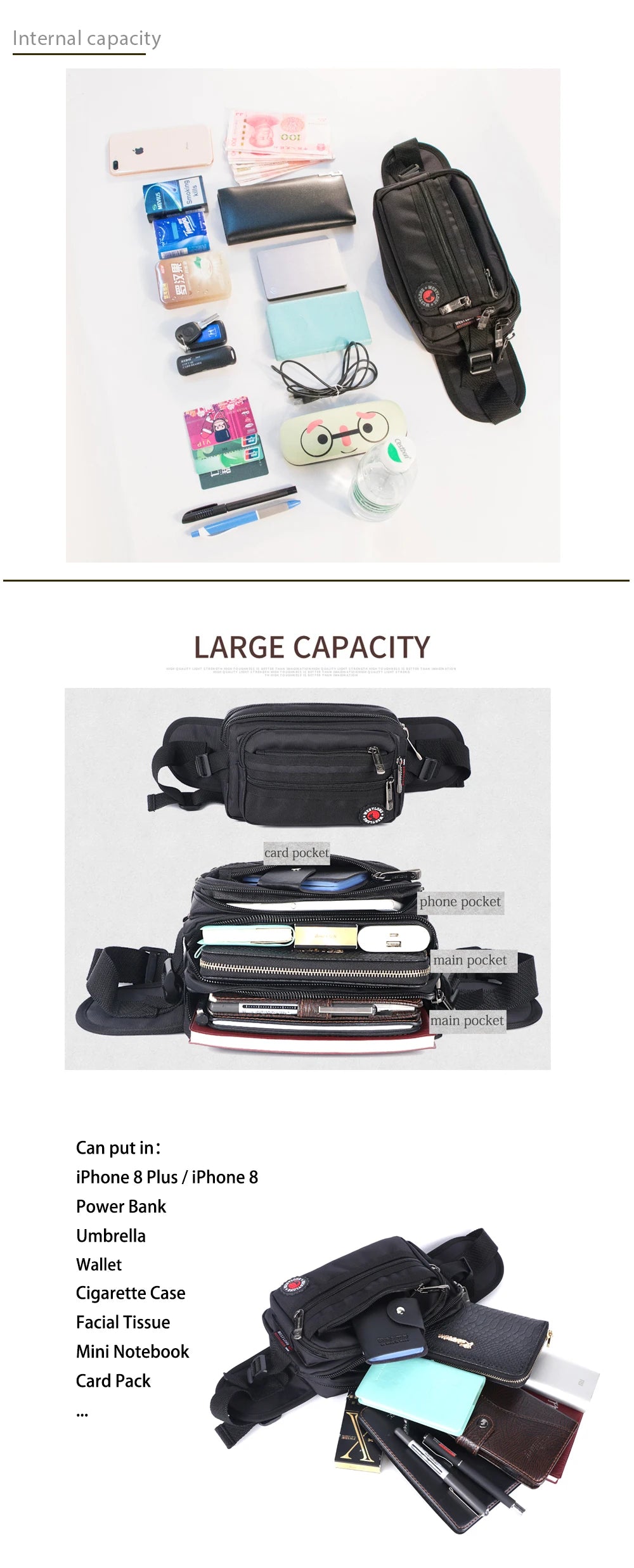 Waist Pack, Casual Functional Fashion Men Waterproof Fanny Pack, Women Belt Bum Bag, Male Phone Wallet Pouch Bags, Unisex 98011