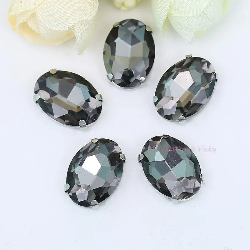 Glass Rhinestones, Oval Shape Diamond With Claw Sew On Strass Metal Base, Buckle Crystal Stone Beads For Clothes