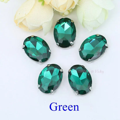Glass Rhinestones, Oval Shape Diamond With Claw Sew On Strass Metal Base, Buckle Crystal Stone Beads For Clothes
