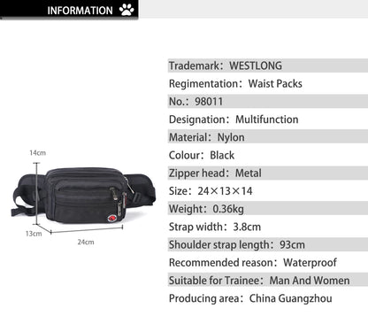 Waist Pack, Casual Functional Fashion Men Waterproof Fanny Pack, Women Belt Bum Bag, Male Phone Wallet Pouch Bags, Unisex 98011