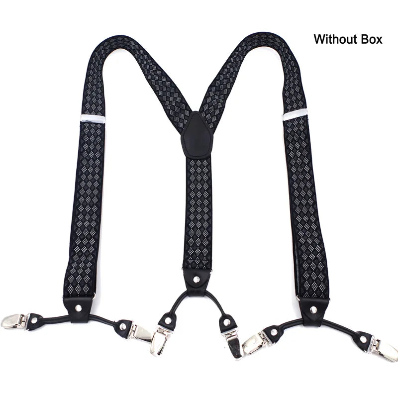 Fashion Suspenders Black leather 6 Clips Braces Vintage Casual Suspender Tirante Trousers Strap bretele Father/Husband's Gift