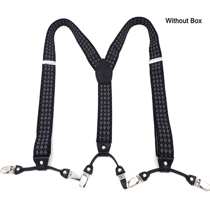 Fashion Suspenders Black leather 6 Clips Braces Vintage Casual Suspender Tirante Trousers Strap bretele Father/Husband's Gift
