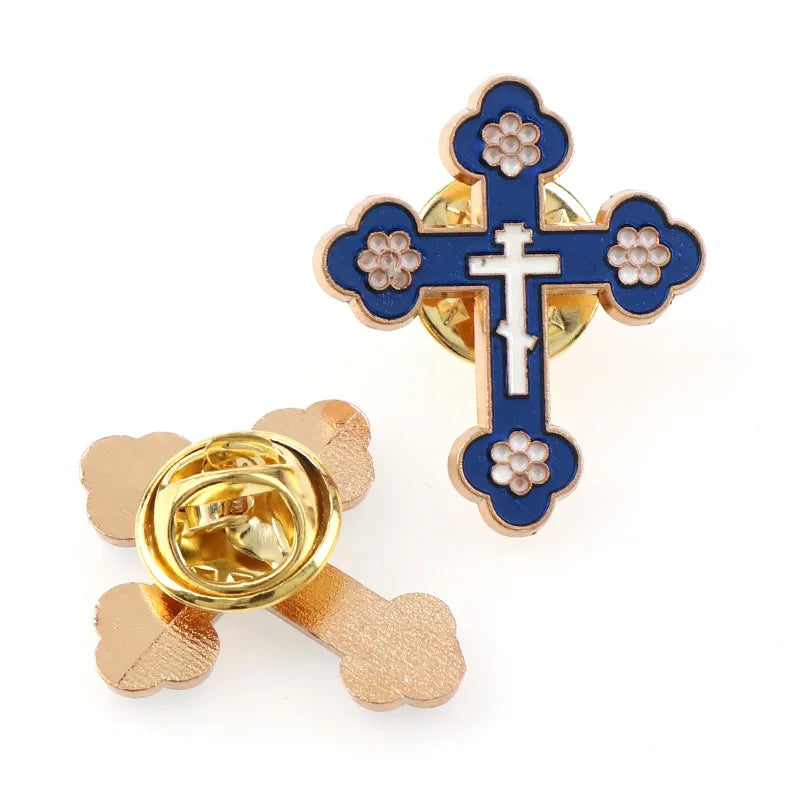 Enamel Brooches Pins Crucifix Saint Christ Metal Badges Cross Lapel Pins for Clothes Vintage Boutonniere Collar Jewelry