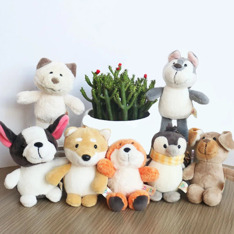 Cute Cartoon Animal Plush Keychain 15cm Turtle Elephant Tiger Lion Hippo Raccoon Bulldog Cat Penguin Monkey Plush Toy